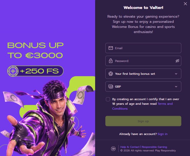 How a Valter Casino account is opened